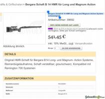 Bergara Schaft B 14 HMR / Remington 700 für Long und Magnum Action System schwarz/grau